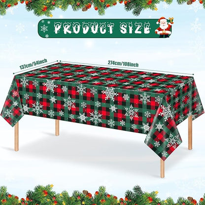 6Pcs Christmas Buffalo Plaid Snowflake Party Tablecloths Decorations, Plastic - Image 2