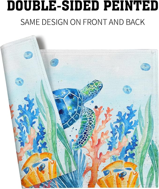 Giwawa Sea Turtle Placemats Set of 4, Watercolor Blue Tortoise Place Mat 12x18 - Image 5