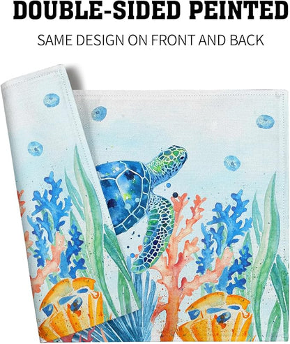 Giwawa Sea Turtle Placemats Set of 4, Watercolor Blue Tortoise Place Mat 12x18 - Image 5