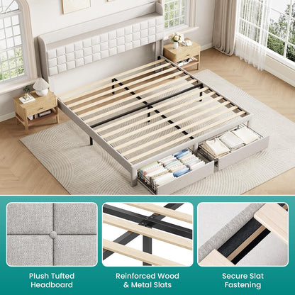 dumos king bed frame, upholstered platform bed frame, package contents