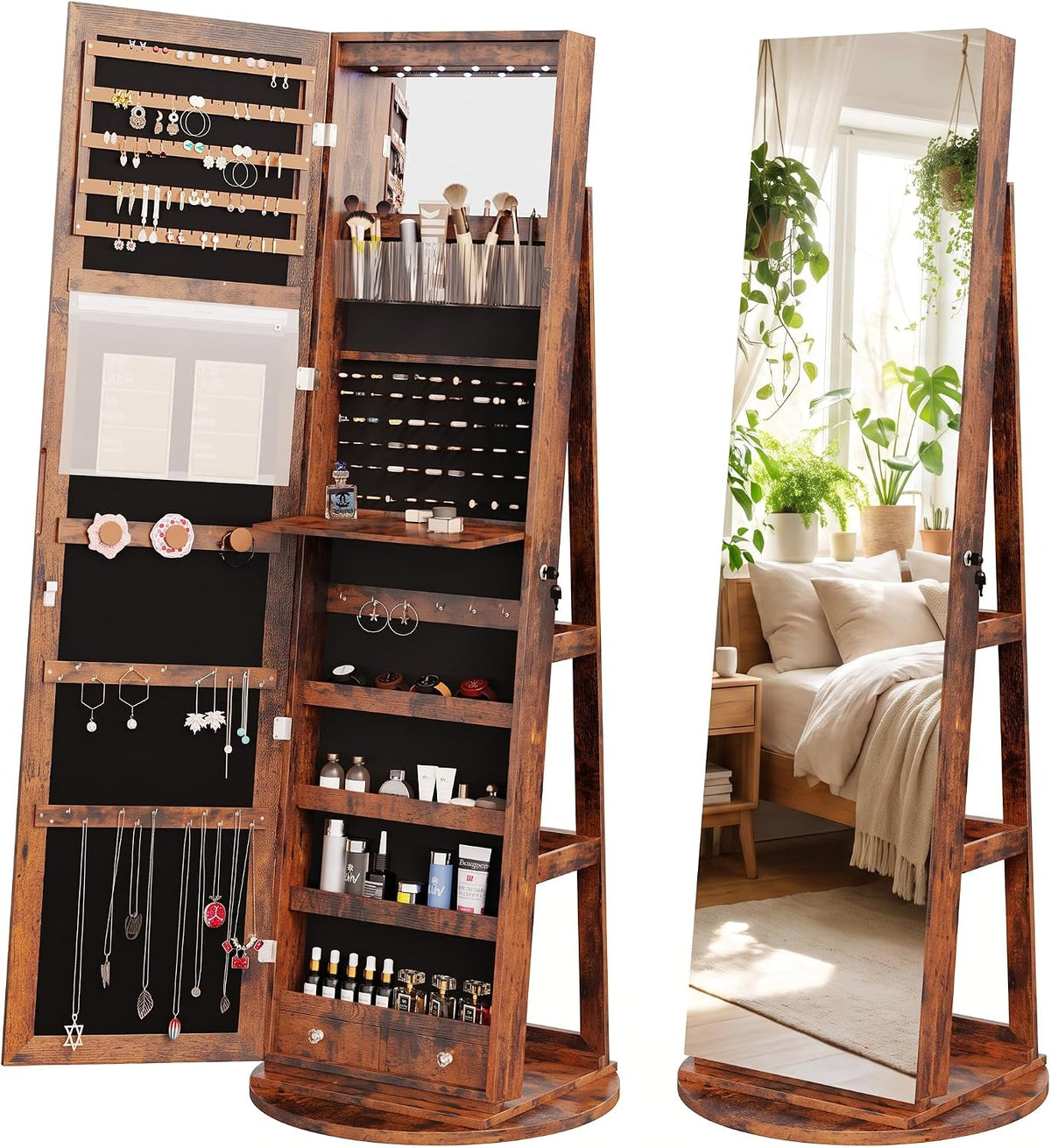 olixis 360° swivel jewelry cabinet with light, lockable, main product view