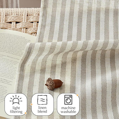 jinchan Striped Linen Kitchen Curtains 54 Inches Short Curtains Farmhouse - Image 9