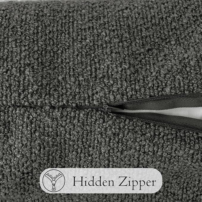 12x24 inch Boucle Lumbar Pillow Cover, Dark Grey Woven Texture Neutral Long - Image 5