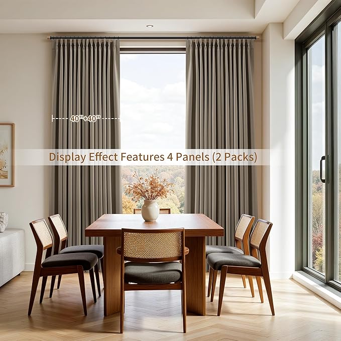 Pinch Pleated 100% Blackout Linen Curtains 2 Panels Linen Blend Room Darkening - Image 7