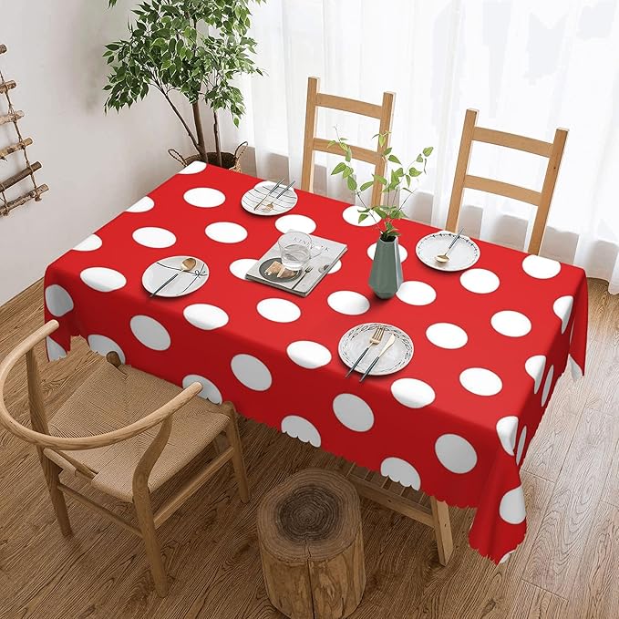 Polka Dots Red and White Tablecloth Vintage Round Spots Classic Simple Symmetry - Image 5