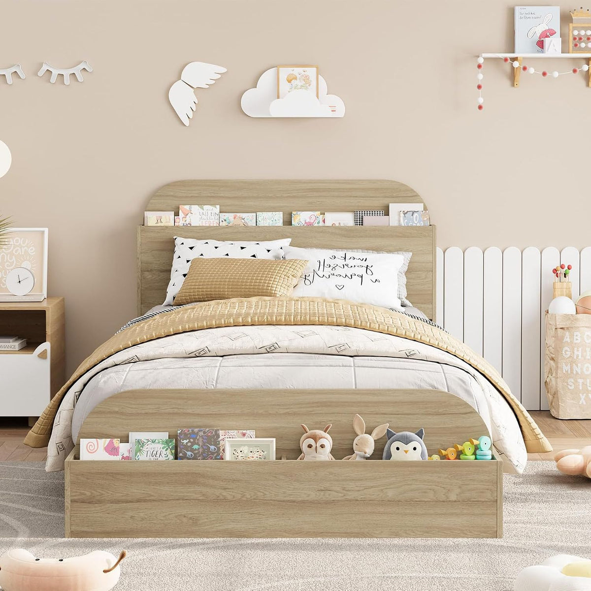 garveehome twin size bed frame, floor low platform, main product view