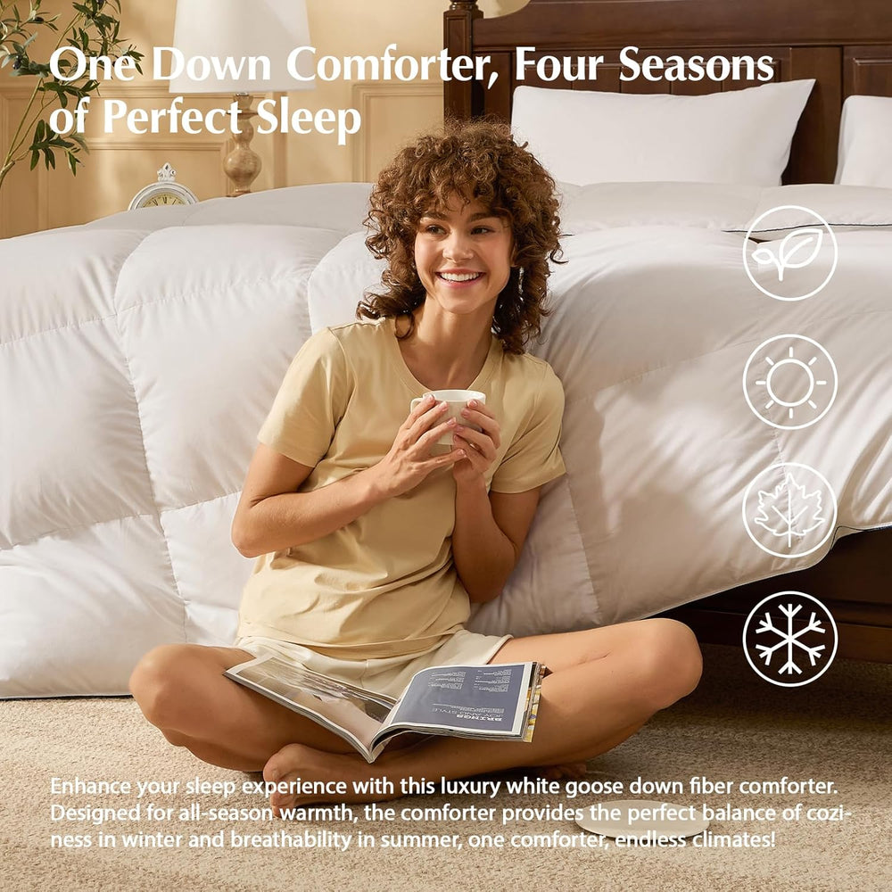 Pacific Coast Goose Feather Down Fiber Comforters King Size, Extra Fluffy Whi...