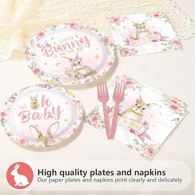 96 Pcs Easter Bunny Baby Shower Party Supplies A Little Bunny is on The Way - Image 3