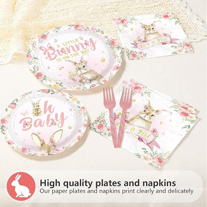 96 Pcs Easter Bunny Baby Shower Party Supplies A Little Bunny is on The Way - Image 3