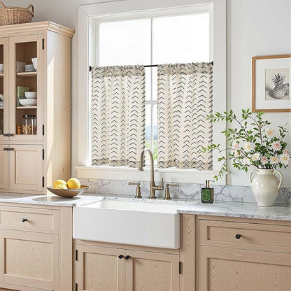 jinchan Arrow Boho Linen Blend Kitchen Curtains 24 Inch Length Herringbone - Image 2