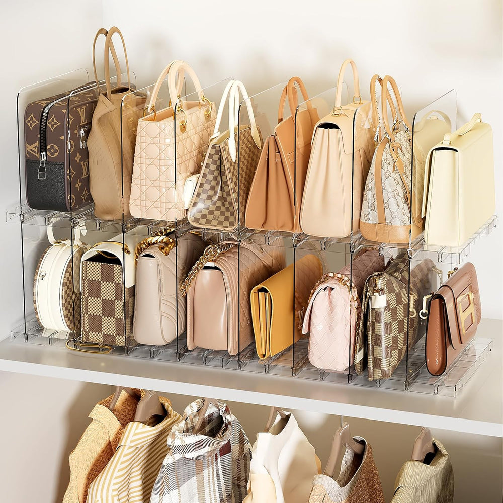 Stackable Bag & Purse Organizer for Closet Shelf Acrylic Shelf Dividers f...