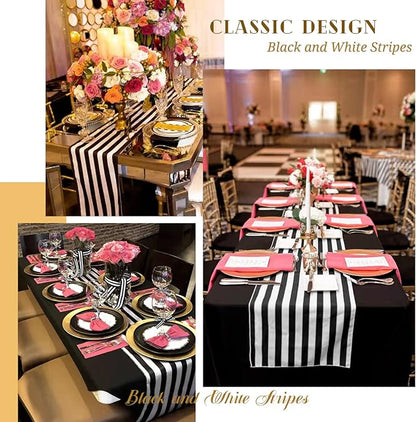 10 Pack Striped Table Runner Polyester Table Decor Classic Black and White - Image 5