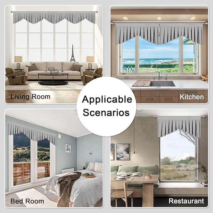 Valances for Windows Light Grey Window Valance for Living Room Rod Pocket - Image 4