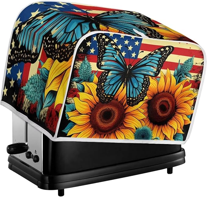 Sunflower Butterfly Print Toaster Cover 2 Slice American Flag Small Kitchen - Image 6