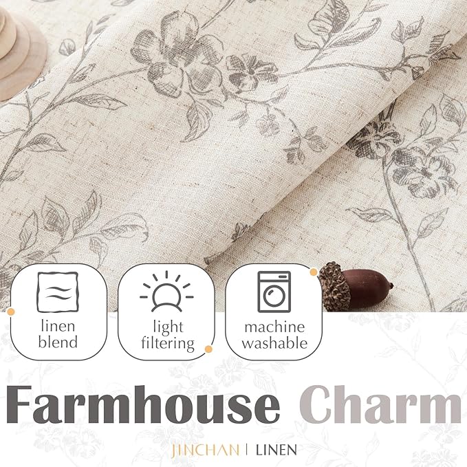 jinchan Floral Kitchen Curtains 24 Inch Linen Tier Curtains Farmhouse Cafe Half - Image 6