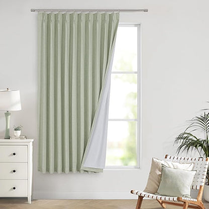 Vision Home Soft Green Pinch Pleated Full Blackout Curtains Linen Blended Room by VisionHome