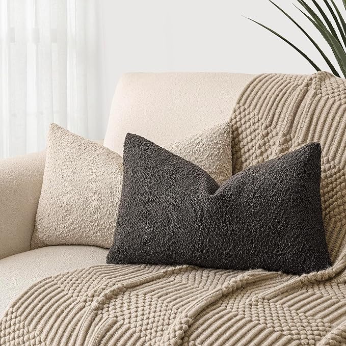 Foindtower Textured Boucle Throw Pillow Covers Accent Solid Lumbar Pillow Cases - Image 5