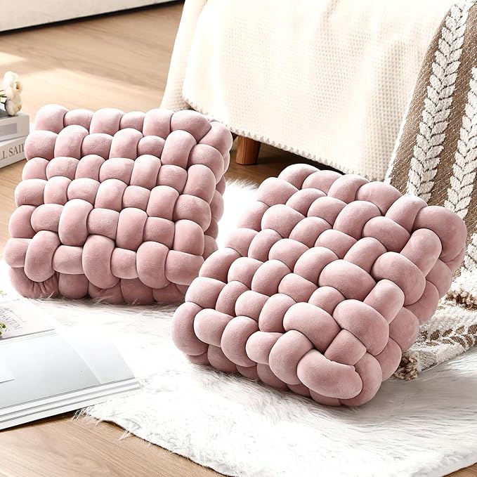 Wenqik 2 Pcs Knot Pillows Square Knotted Plush Throws Soft Accent Pillows - Image 4