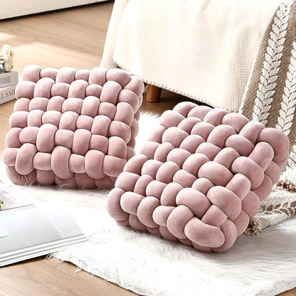 Wenqik 2 Pcs Knot Pillows Square Knotted Plush Throws Soft Accent Pillows - Image 4