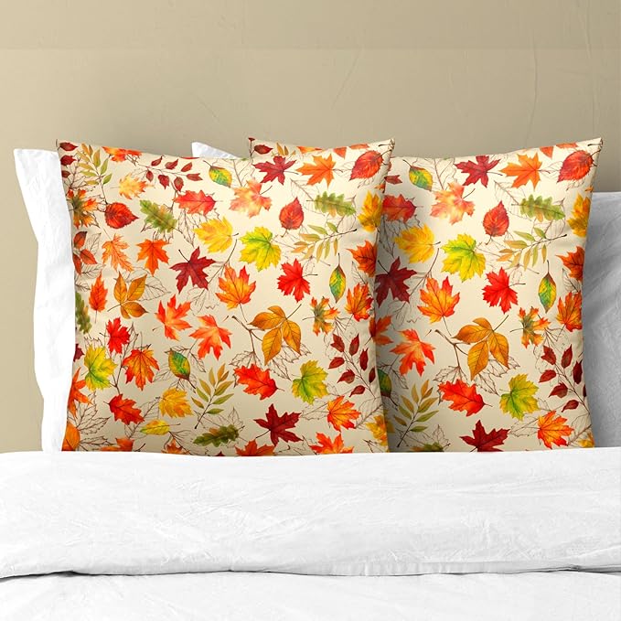 Autumn Leaves Throw Pillow Covers 22x22 inch Set of 2 Fall Maple Leaf Wild - Image 3