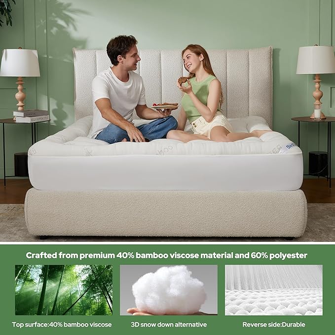 BEDLORE Queen Mattress Topper Viscose Derived from Bamboo, Thick Pillow Top - Image 3