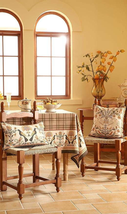 Square Brown Throw Pillow Covers, Floral Farmhouse Yellow Birds Flower Pattern - Image 7