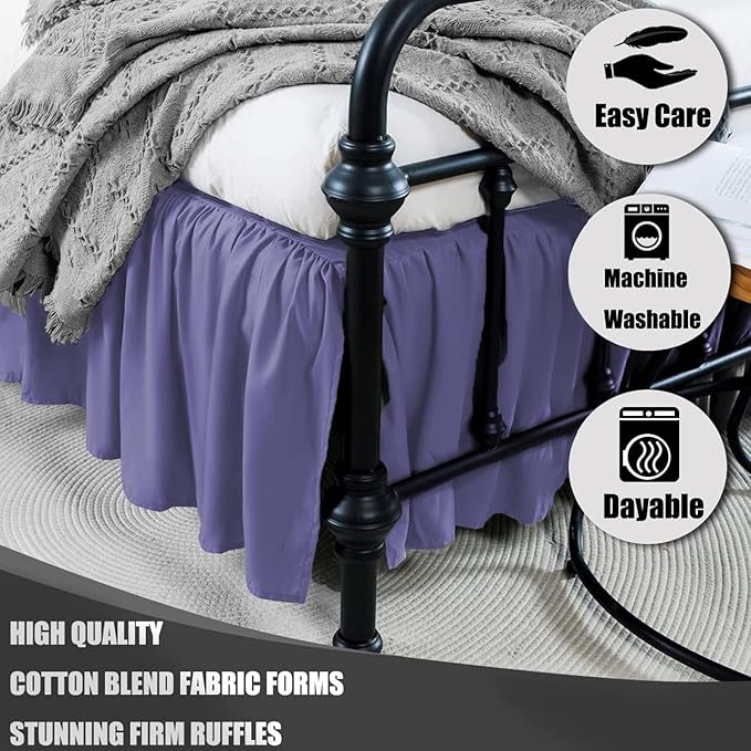 Navy Blue Bed Skirt Twin Size Ruffled Bed Skirt - Image 2