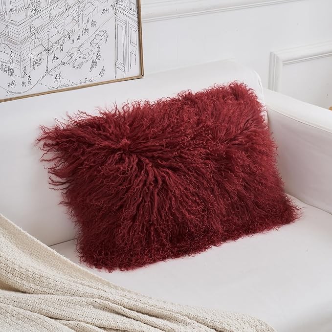 Genuine Mongolian Lamb Fur Pillow Cover – 12"x20" Rectangular Cushion Case – - Image 3