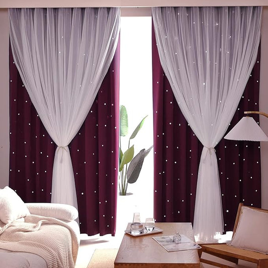 Kinryb Kids Blackout Curtains for Bedroom/Living Room/Classroom, Sheer Overlay by Kinryb