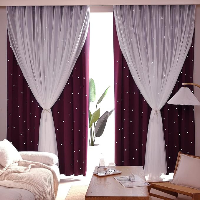 Kinryb Kids Blackout Curtains for Bedroom/Living Room/Classroom, Sheer Overlay by Kinryb