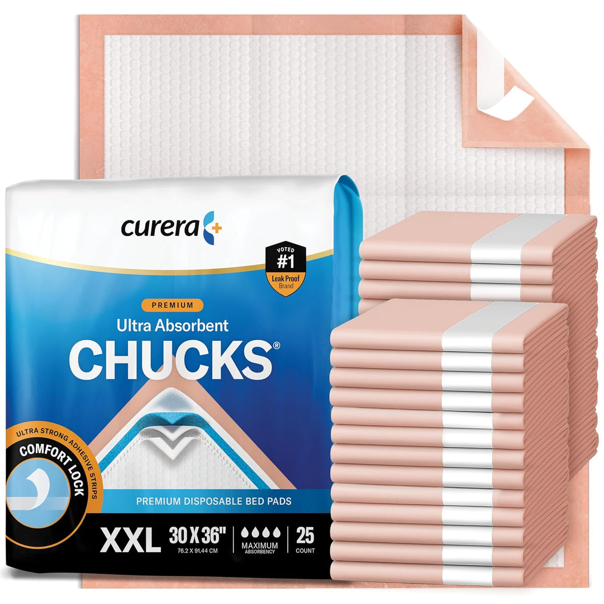 chucks® premium disposable underpads - 30x36 [25-pack] bed, main product view