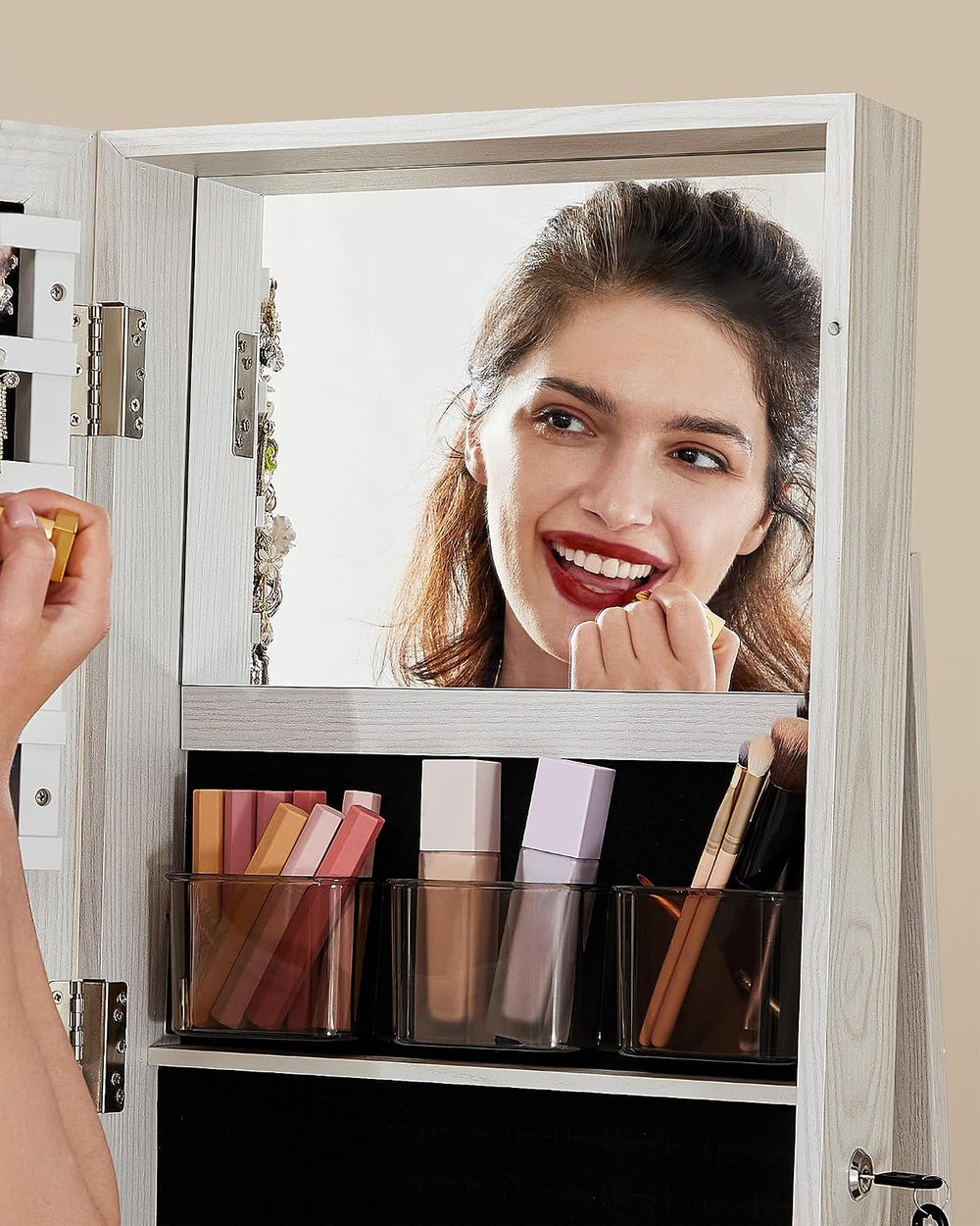 SONGMICS 360° Swivel Jewelry Cabinet, Full-Length Mirror, Lockable