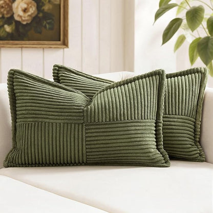 MIULEE Olive Green Corduroy Lumbar Pillow Covers 12x20 Inch 12x20 Inch by MIULEE