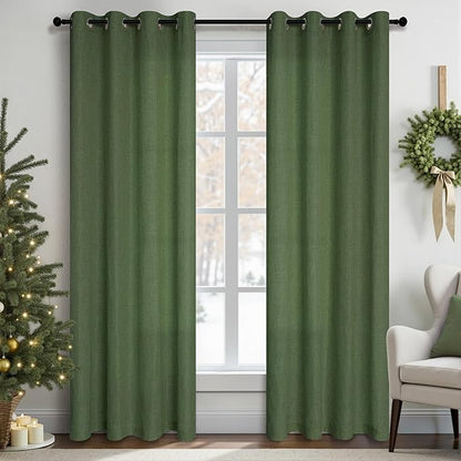 Pitalk Olive Green Linen Curtains 108 Inch Extra Long by Pitalk