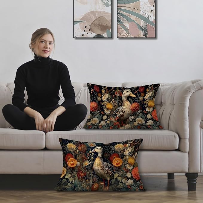 Rustic Duck Floral Pillow Covers 12x20 Set of 2, Gifts - Image 2