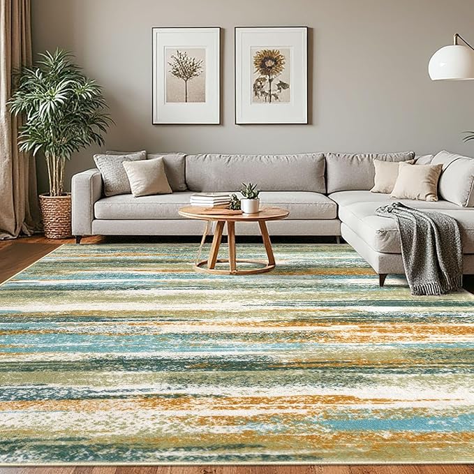 Modern Abstract 8x10 Large Machine Washable Living Room Rug Non-Slip Soft by lansny