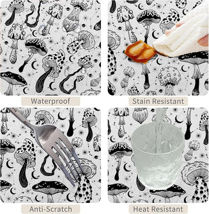 70x120inches Mushroom Tablecloth Retro 70s 60s Hippie Black and White Mushroom - Image 4