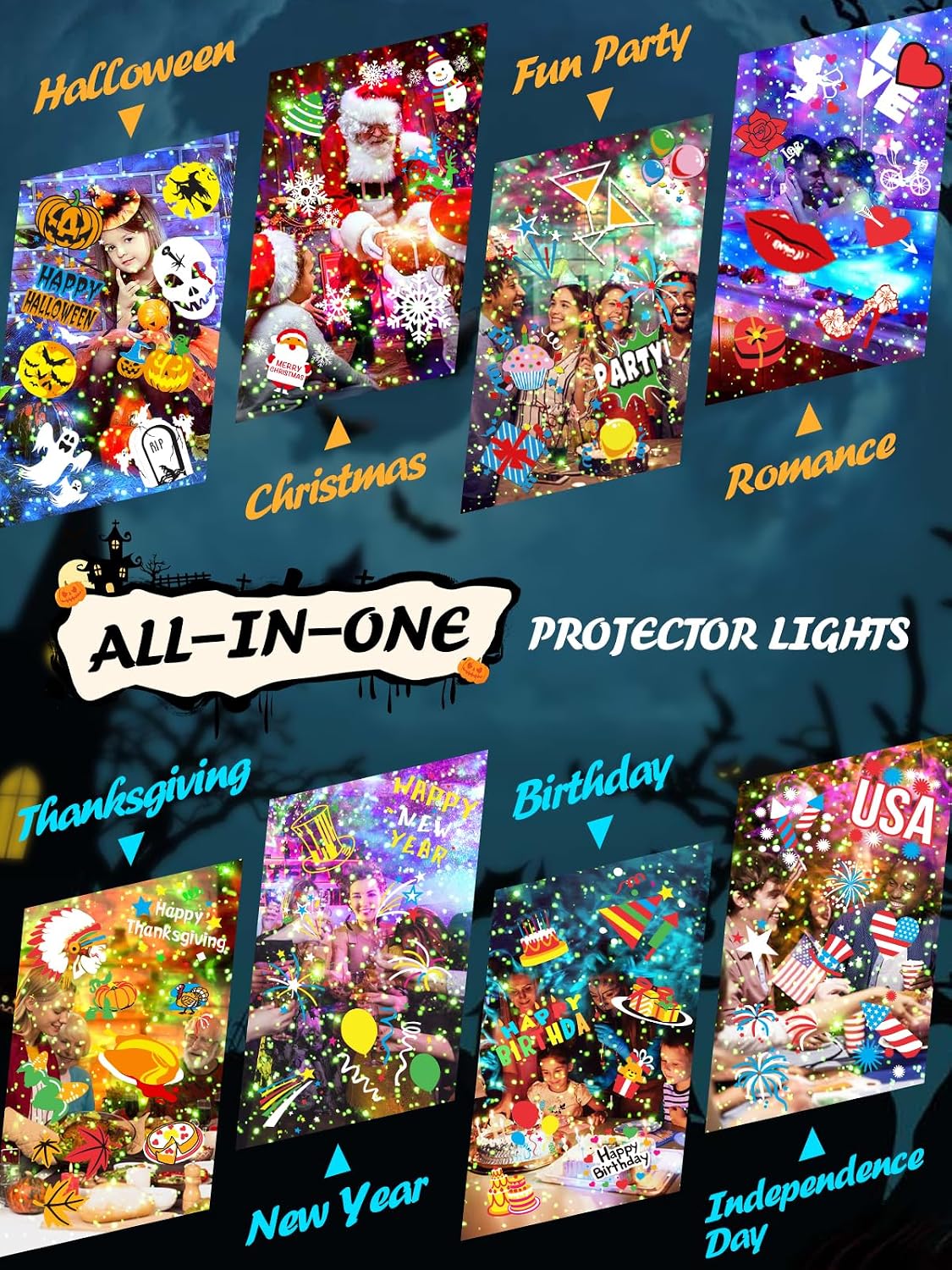 Halloween Projector Outdoor w/ 160 Patterns,10 Ocean Wave Lights,Green Dots