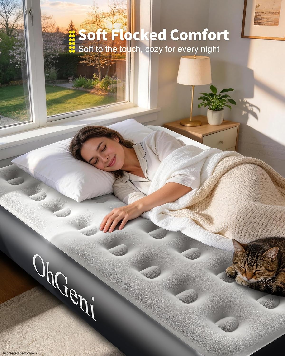 ohgeni 13" raised air mattress full with built showing dimensions