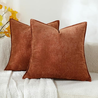 Stellhome Soft Chenille Decorative Pillow Covers 20x20 Inch Natural Burnt by Stellhome