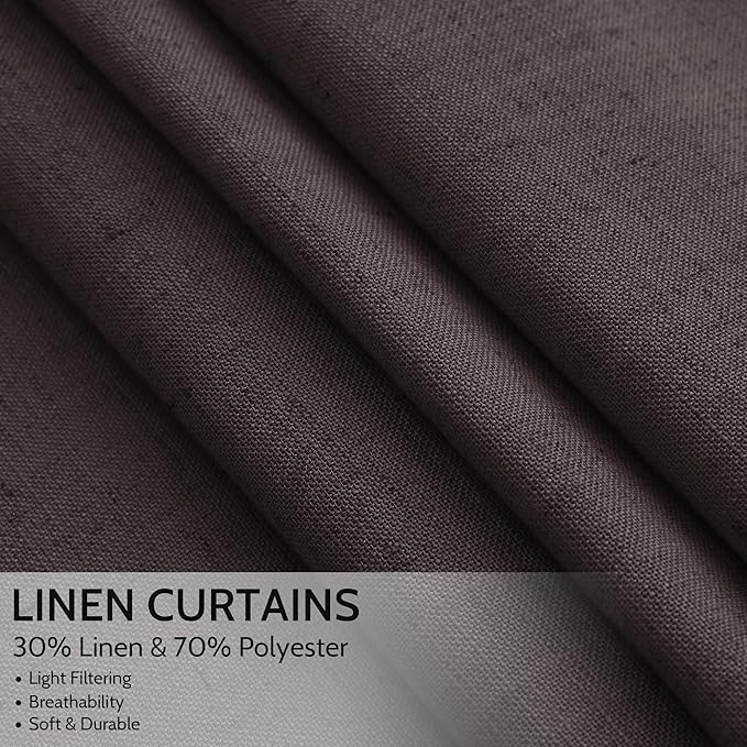 Cocoa Coffee Linen Curtains 90 Inch Long 2 Panels Set - Image 2