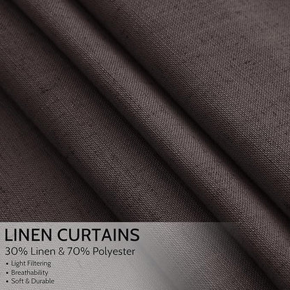Cocoa Coffee Linen Curtains 90 Inch Long 2 Panels Set - Image 2