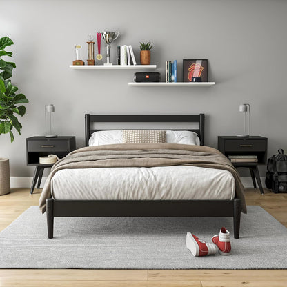 camaflexi mid-century modern platform bed/solid wood/slat headboard/mattress foundation, main product view