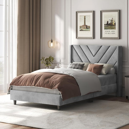 yaheetech twin bed frame with chevron channel-tufted headboard, close-up detail