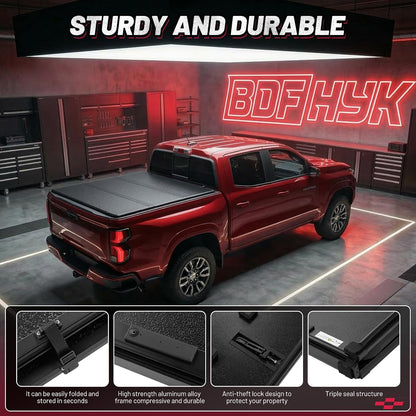 bdfhyk tri-fold truck bed tonneau cover for nissan, side view