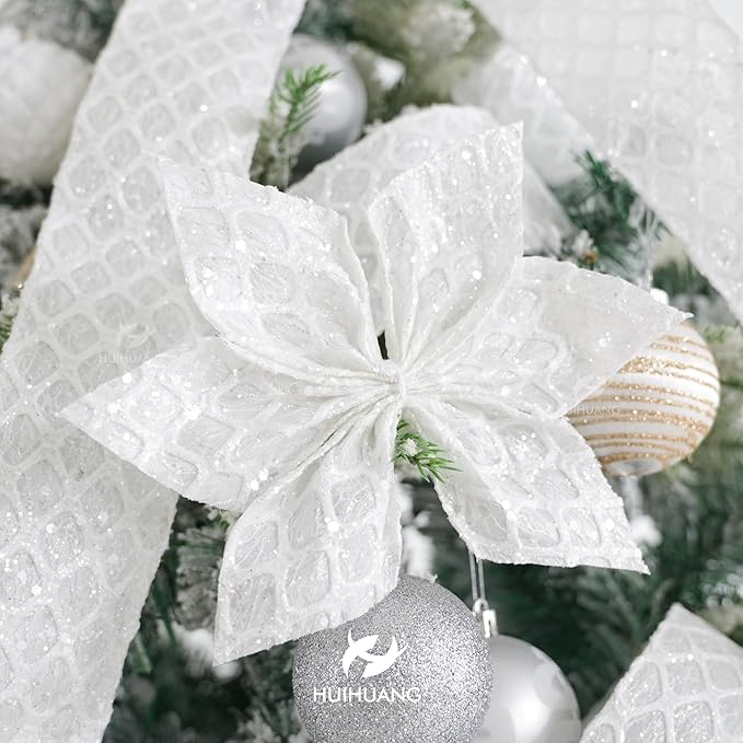 HUIHUANG White Glitter Wired Ribbon - Image 5