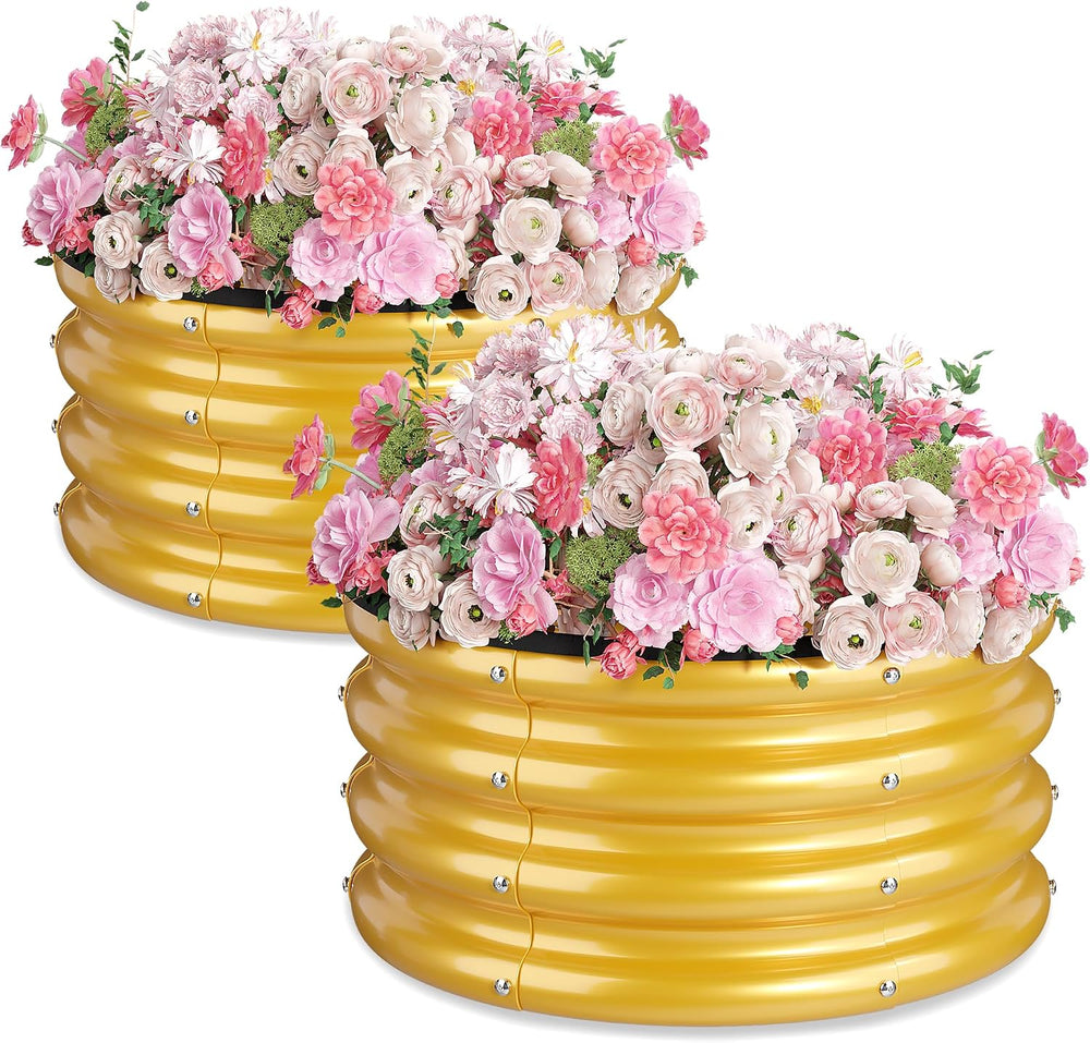 Round Raised Garden Bed, 2 Pack, 2 x 2 x 1 Ft, Yellow
