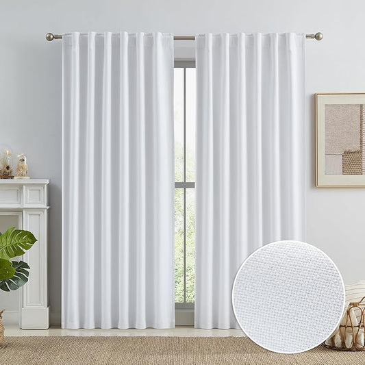 KEQIAOSUOCAI Full Blackout Curtains White 84 Inch Length, Heat and Full Light by KEQIAOSUOCAI