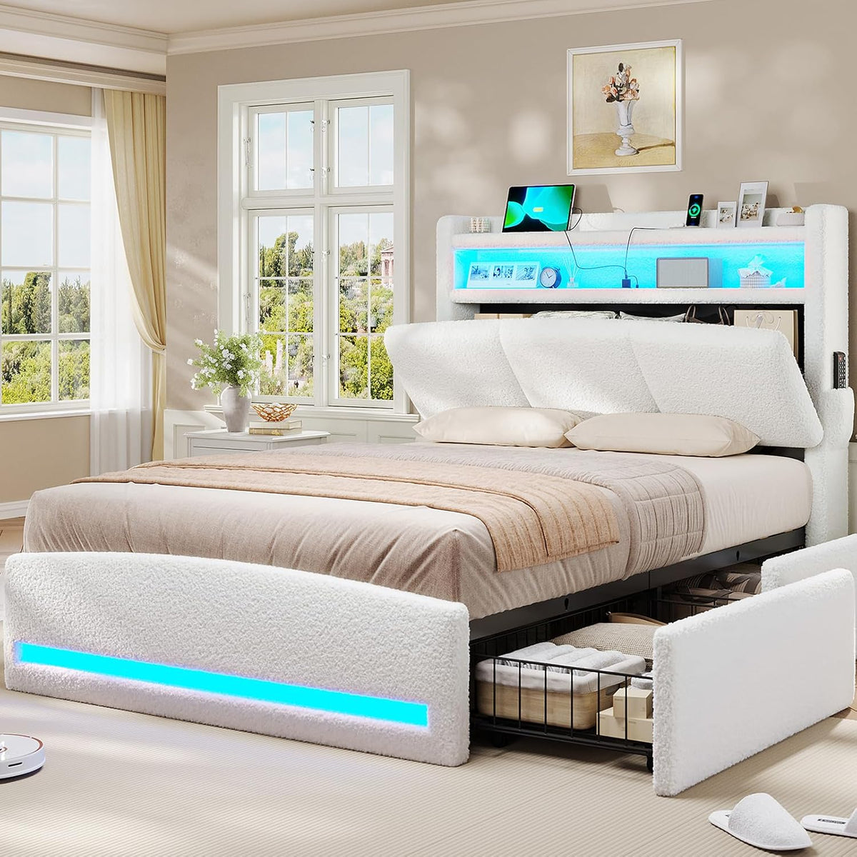 viagdo twin bed frames with storage headboard and, main product view