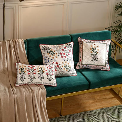 ISAENNE Design Rectangle Square Vintage Floral Throw Pillow Covers Set of 3 - Image 3